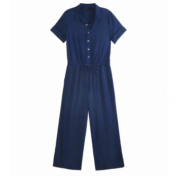 Frye Women’s Large Short Sleeve Utility Jumpsuit Blue Navy Comfortable Stretchy - Picture 1 of 15